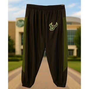 University of S Florida Bulls Track Pants Medium Zip Pockets Black Green Lined